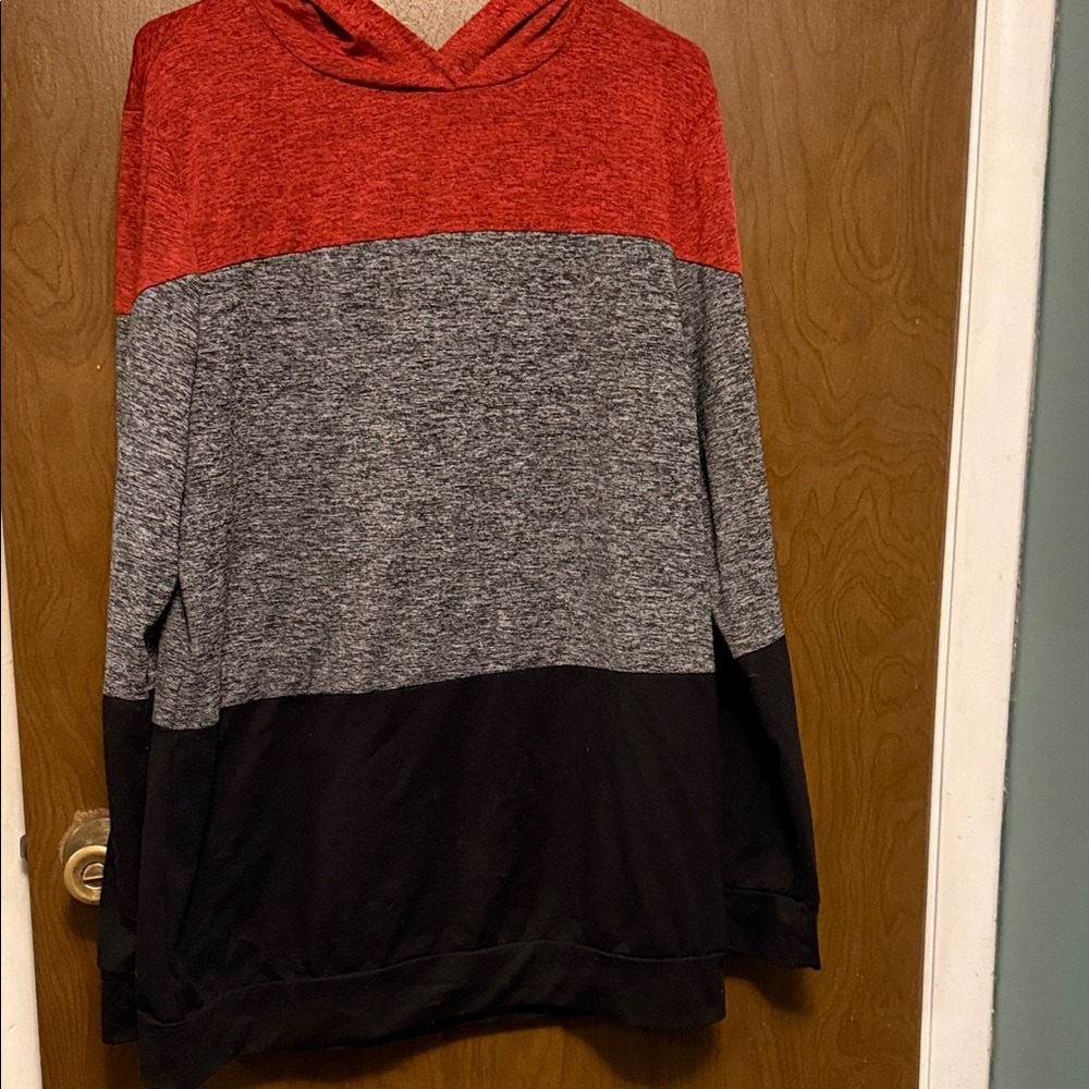 Red, Gray, and Black Colorblock Hoodie size XL